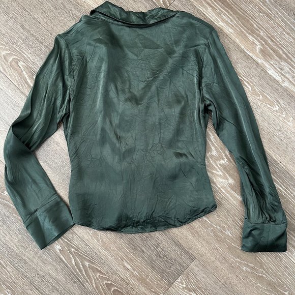 Zara Scrunched Pleated Satin Effect Shirt Bottle Green - Picture 4 of 7